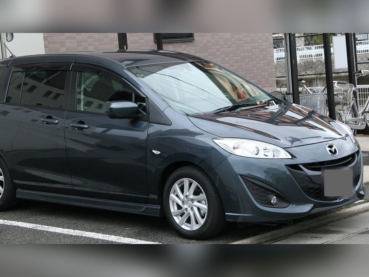 Example photo: grey Mazda Premacy, front three-quarter view. Not the actual car.